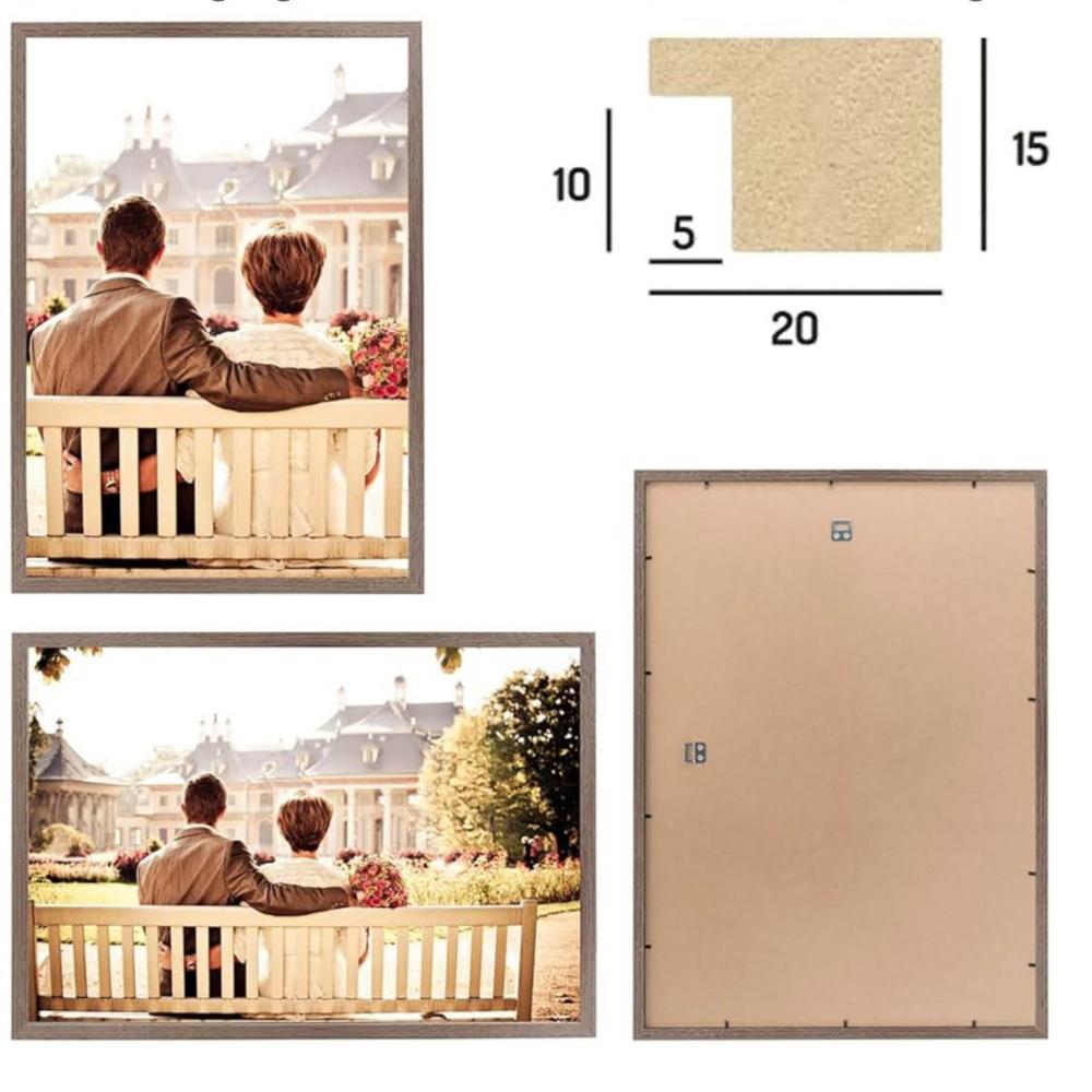 CABBEL Doppelpack 2er Set Bilderrahmen 42x59,4 cm Eiche dunkel massiver MDF-Holzrahmen bruchsicheres Plexiglas zum Aufhängen ideal für Fotos Gemälde Collagen