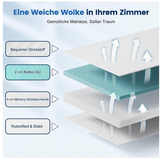 Matratzen Topper 140x200cm 6 cm Höhe Matratzentopper Gel Memory Foam H2&H3 Abnehmbarer Waschbarer Bezug Boxspringbett Schlafsofas