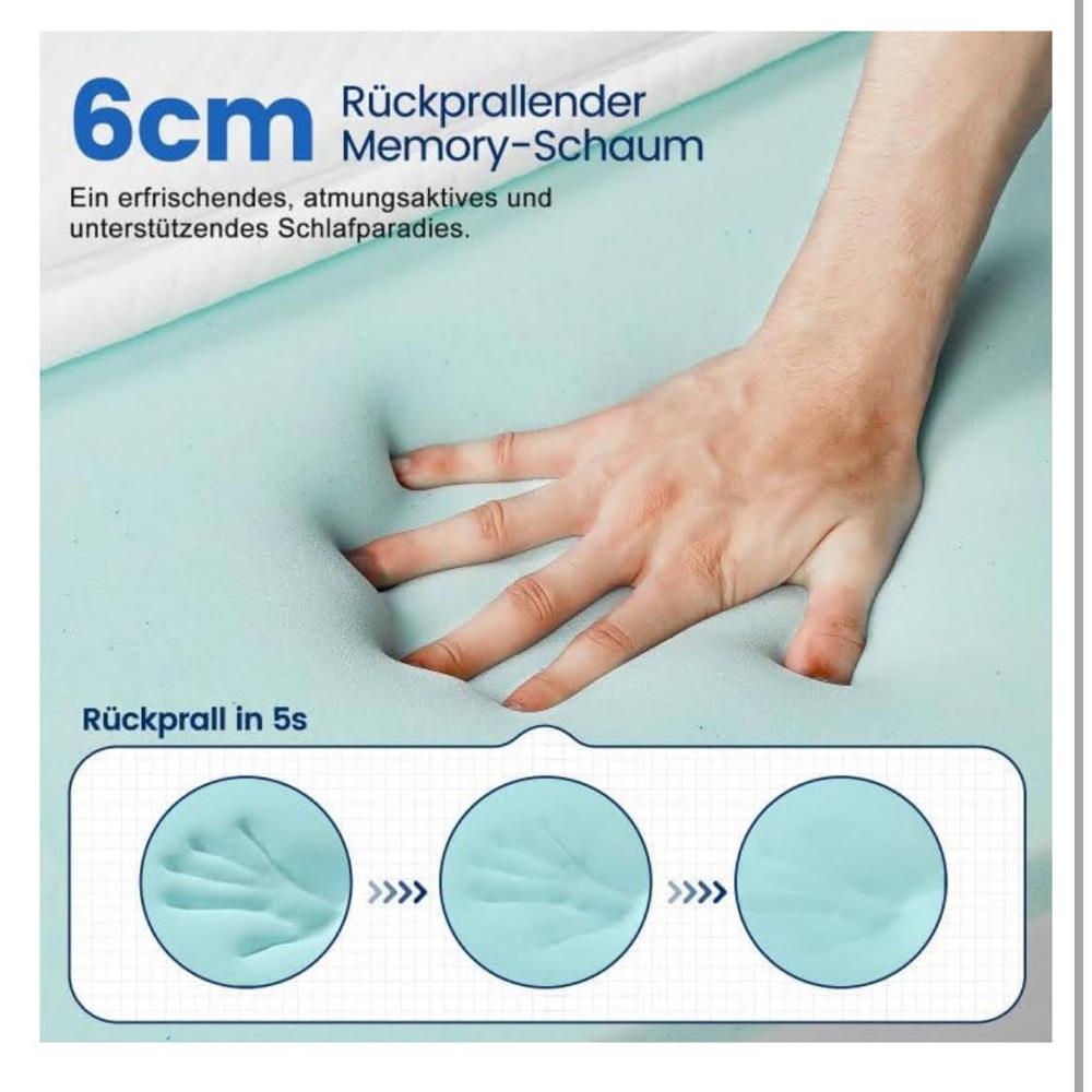 Matratzen Topper 140x200cm 6 cm Höhe Matratzentopper Gel Memory Foam H2&H3 Abnehmbarer Waschbarer Bezug Boxspringbett Schlafsofas