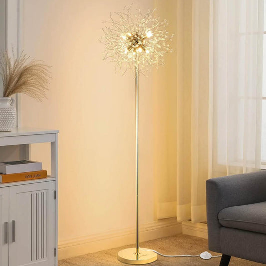 Rayofly, 8-Flammige Kristalle, Stehlampe, Gold Feuerwerk Design, 172CM hoch, Fußschalter, Glas Metall, ideal für Wohnzimmer und Schlafzimmer.
