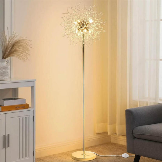 Rayofly, 8-Flammige Kristalle, Stehlampe, Gold Feuerwerk Design, 172CM hoch, Fußschalter, Glas Metall, ideal für Wohnzimmer und Schlafzimmer.