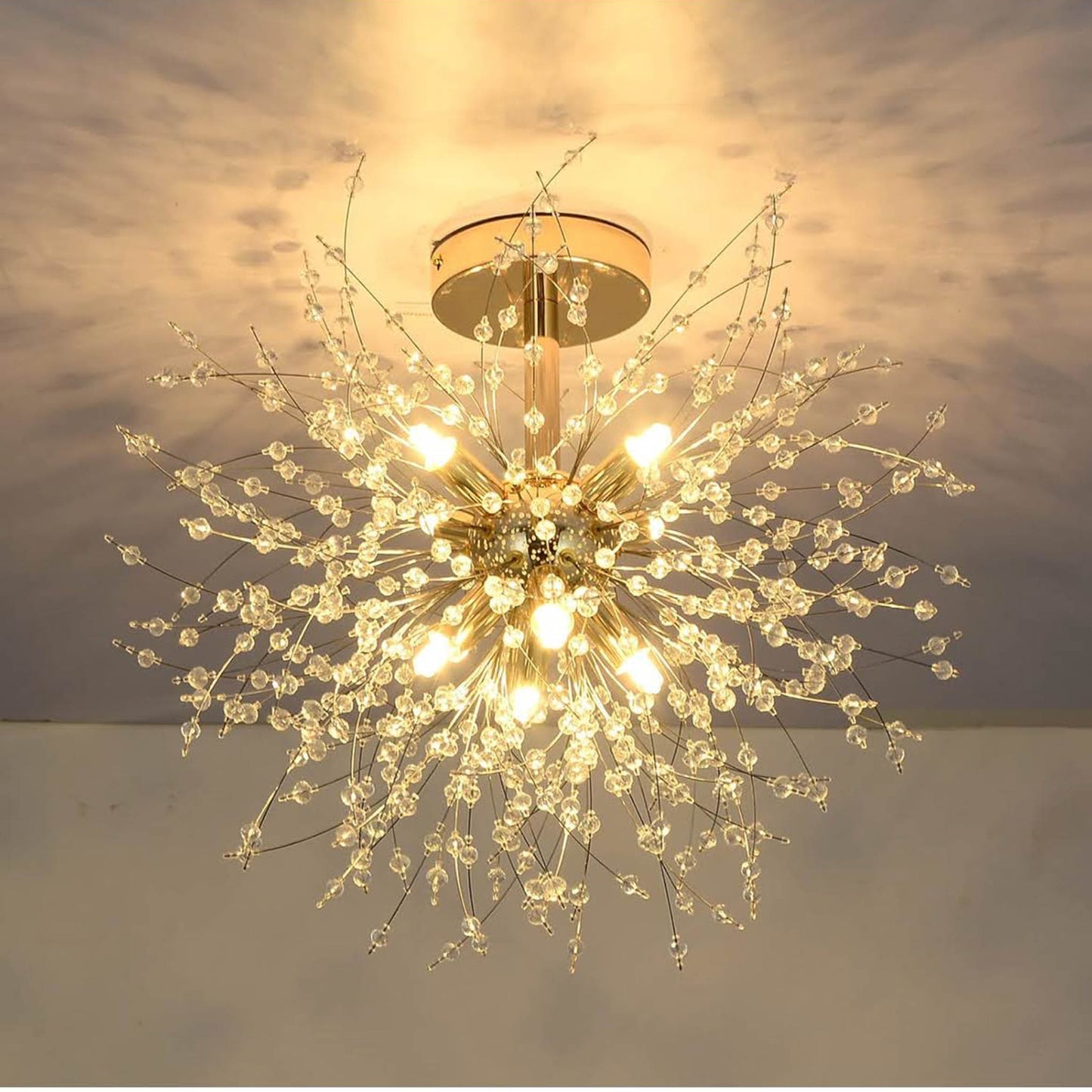 Rayofly Moderne Kristall Deckenleuchte, 8-flammig, dimmbar, gold, für Wohnzimmer, Schlafzimmer, Esszimmer, Küche, Flur