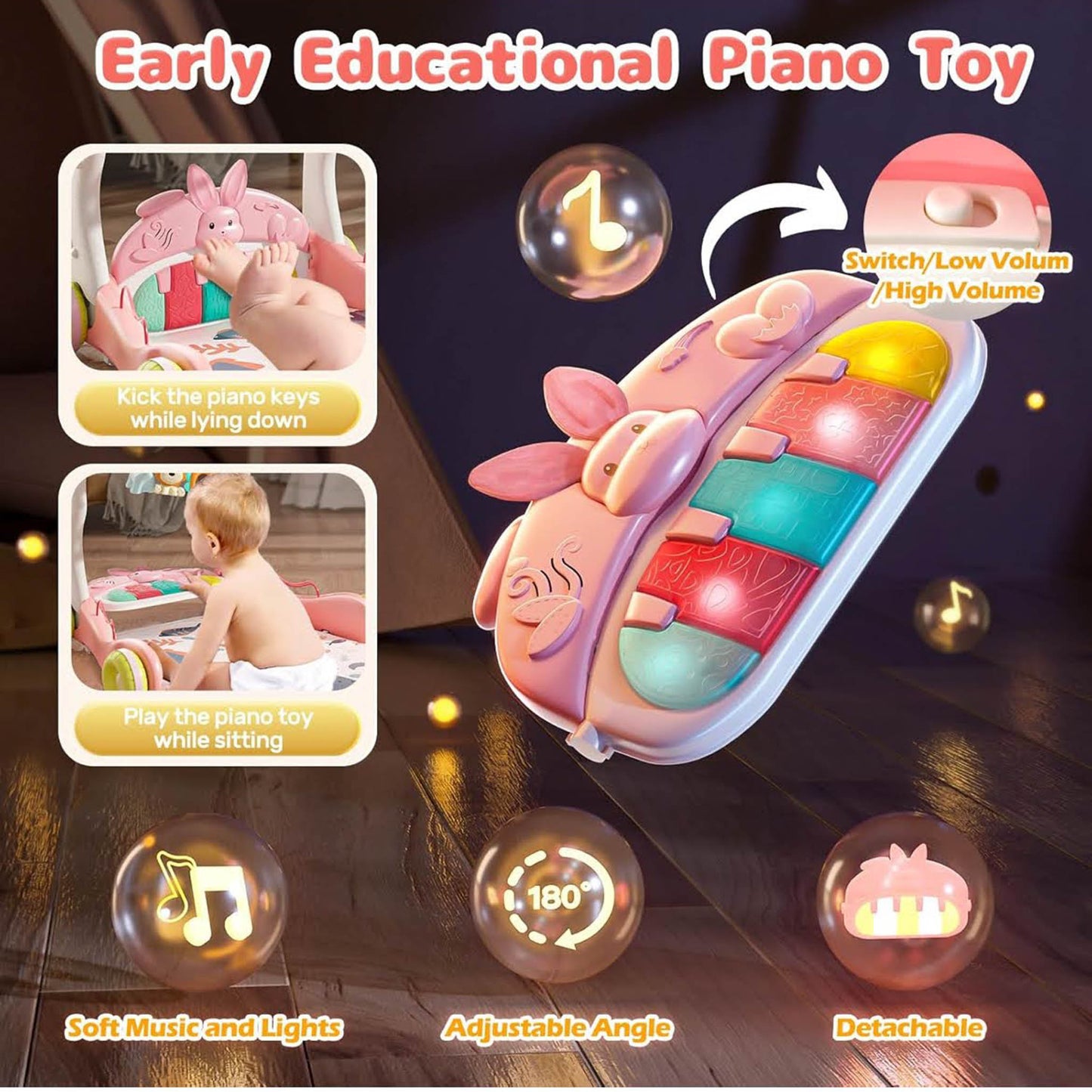 CUTE STONE Spielbogen, Aktivitätscenter, Spieldecke mit Klavier, Bauchlage-Matte, für Neugeborene, fördert Motorik.