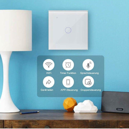 Ketotek Smart Wi-Fi Switch 1 Gang, kompatibel mit Alexa, Glas-Wandmontage, Smart Life/Tuya App Steuerung, Weiß