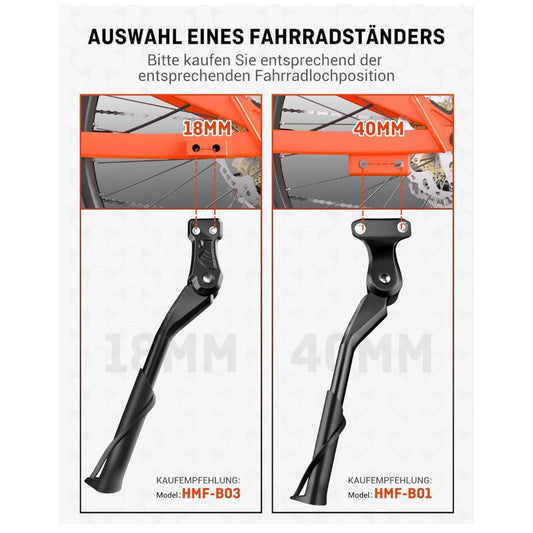 HENMI Fahrradständer 24-29 Zoll, stabiler Seitenständer, 2 Löcher, geeignet für E-Bike und MTB, 40mm Loch für M6 Schrauben.