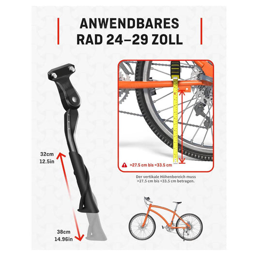 HENMI Fahrradständer 24-29 Zoll, stabiler Seitenständer, 2 Löcher, geeignet für E-Bike und MTB, 40mm Loch für M6 Schrauben.