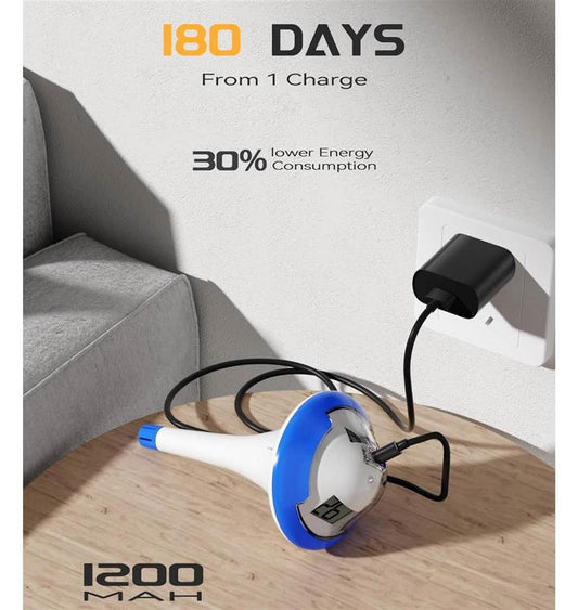 BALDR Pool Thermometer, wiederaufladbar, IPX7 wasserdicht, 180 Tage Laufzeit, 2 große Digitalanzeigen, für Schwimmbäder und Eisbad.