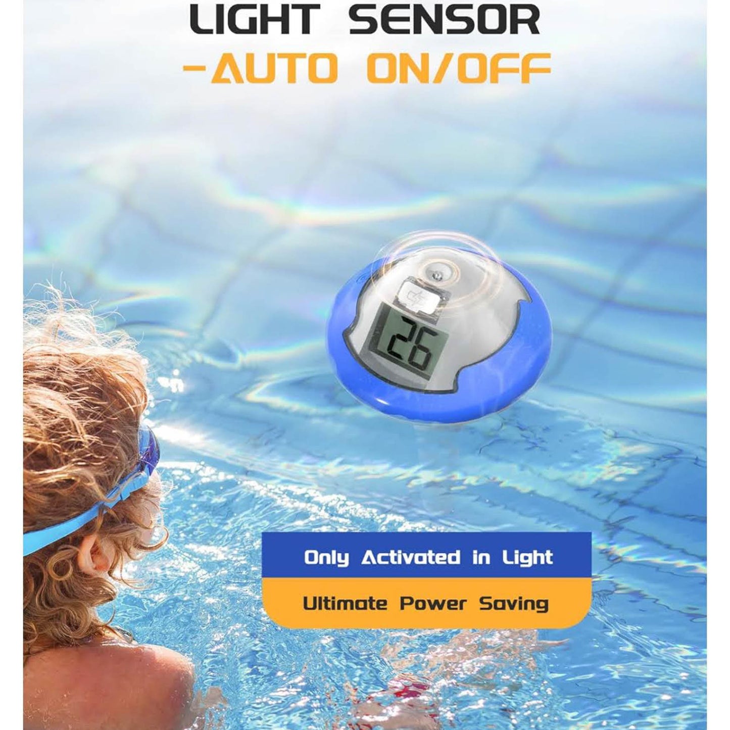 BALDR Pool Thermometer, wiederaufladbar, IPX7 wasserdicht, 180 Tage Laufzeit, 2 große Digitalanzeigen, für Schwimmbäder und Eisbad.