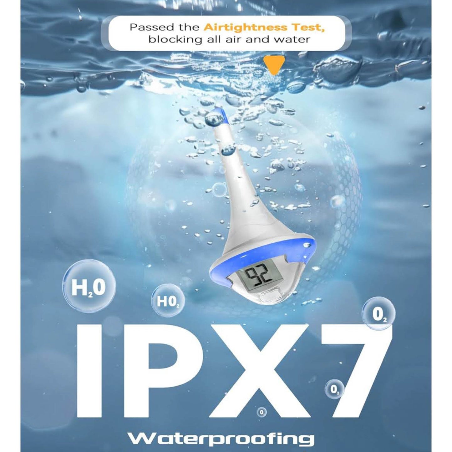 BALDR Pool Thermometer, wiederaufladbar, IPX7 wasserdicht, 180 Tage Laufzeit, 2 große Digitalanzeigen, für Schwimmbäder und Eisbad.