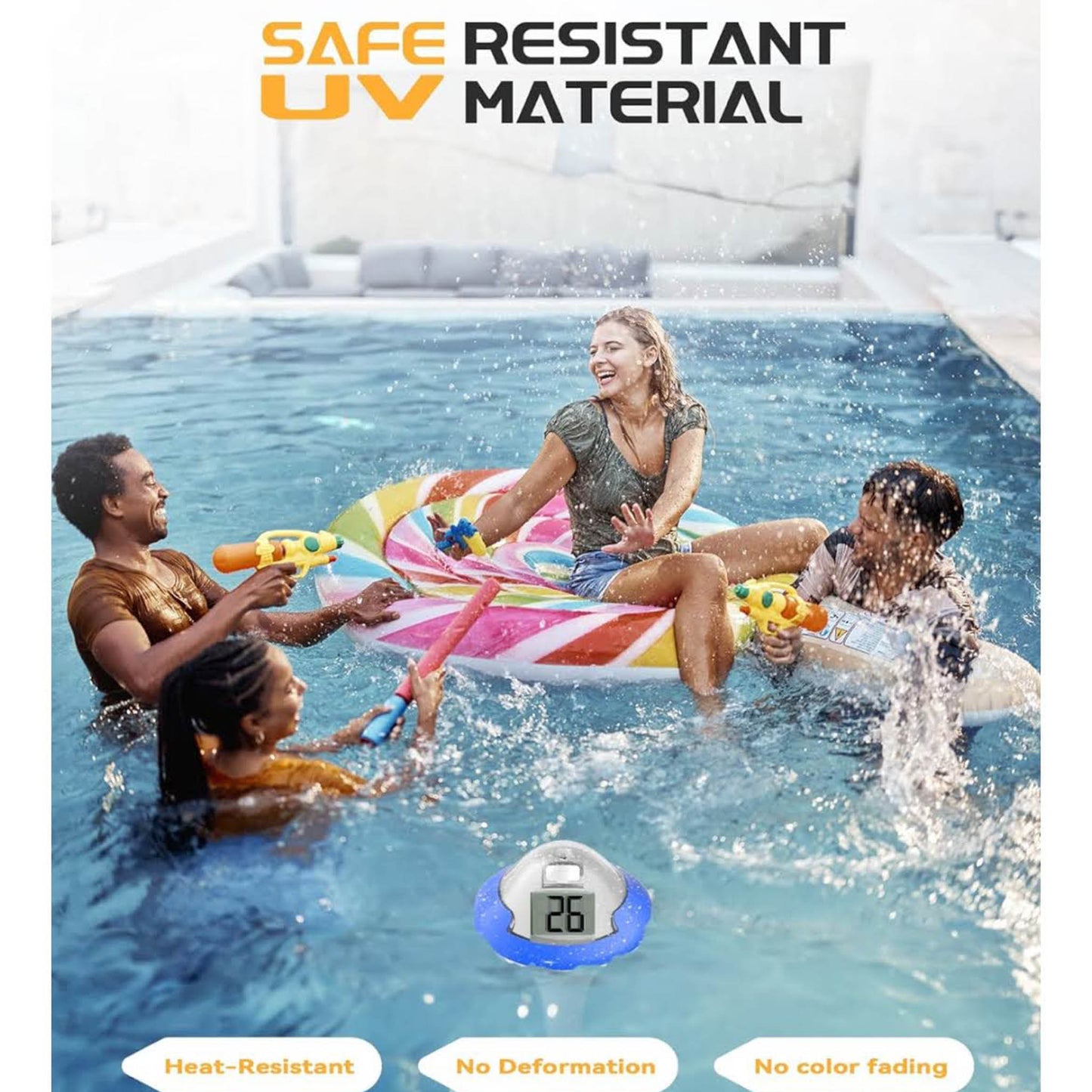 BALDR Pool Thermometer, wiederaufladbar, IPX7 wasserdicht, 180 Tage Laufzeit, 2 große Digitalanzeigen, für Schwimmbäder und Eisbad.