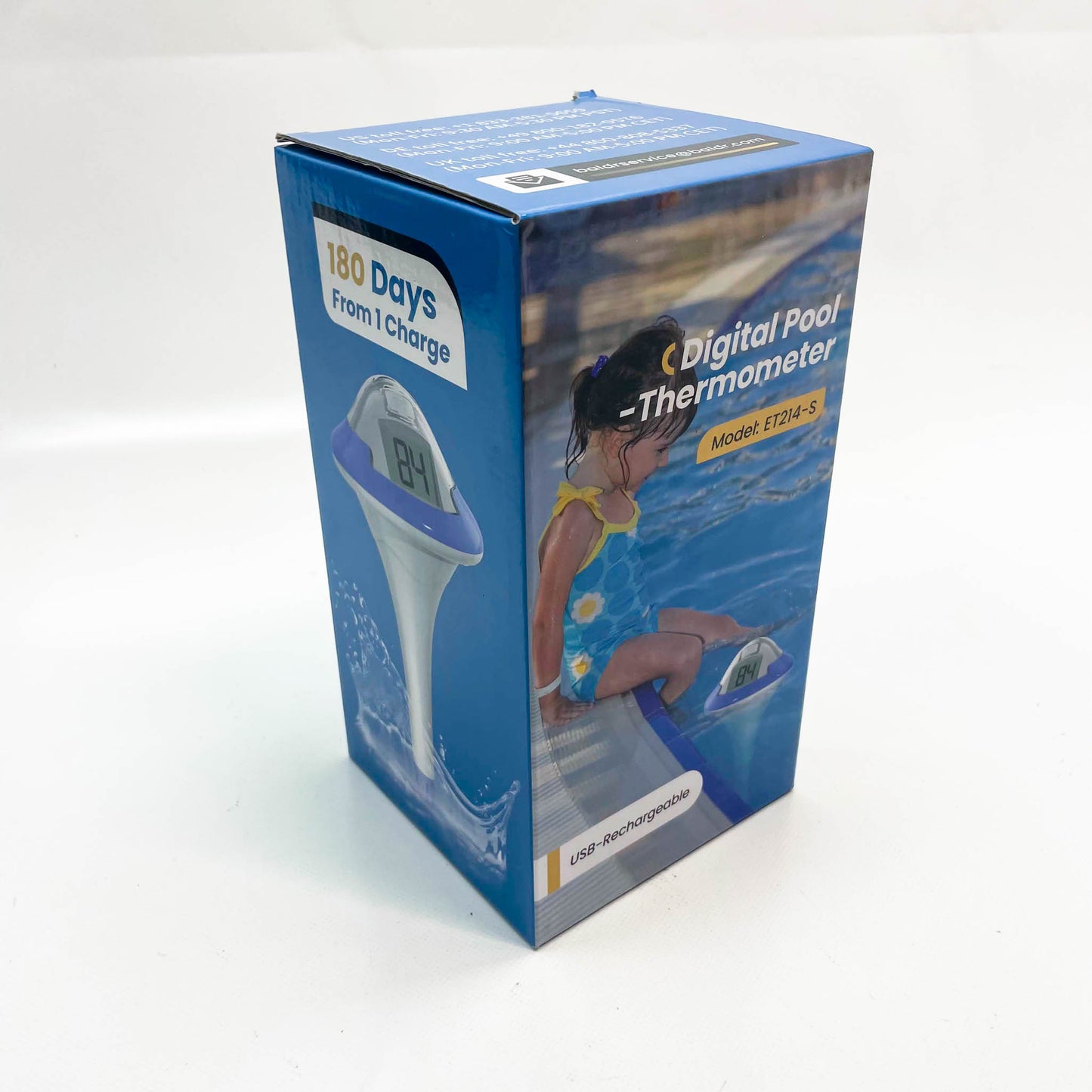 BALDR Pool Thermometer, wiederaufladbar, IPX7 wasserdicht, 180 Tage Laufzeit, 2 große Digitalanzeigen, für Schwimmbäder und Eisbad.