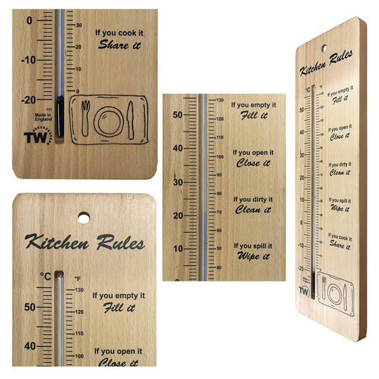 Holz-Küchenzimmerthermometer 380 mm, Wandthermometer, präzise Innenraummessung, Küchenregeln