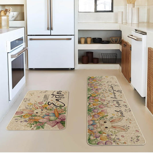 Artoidenmodus Set von 2 Küchenstreifen, Tulpen-Design, Osterkaninchen, waschbar, 43 x 73 cm und 43 x 118 cm, Innen- und Außendekoration