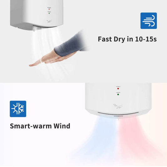 AIKE AK2630S Händetrockner, elektrisch, 10 Sek. Trocknen, energiesparend, für Küche/Badezimmer, 220V, 1400W, weiß.