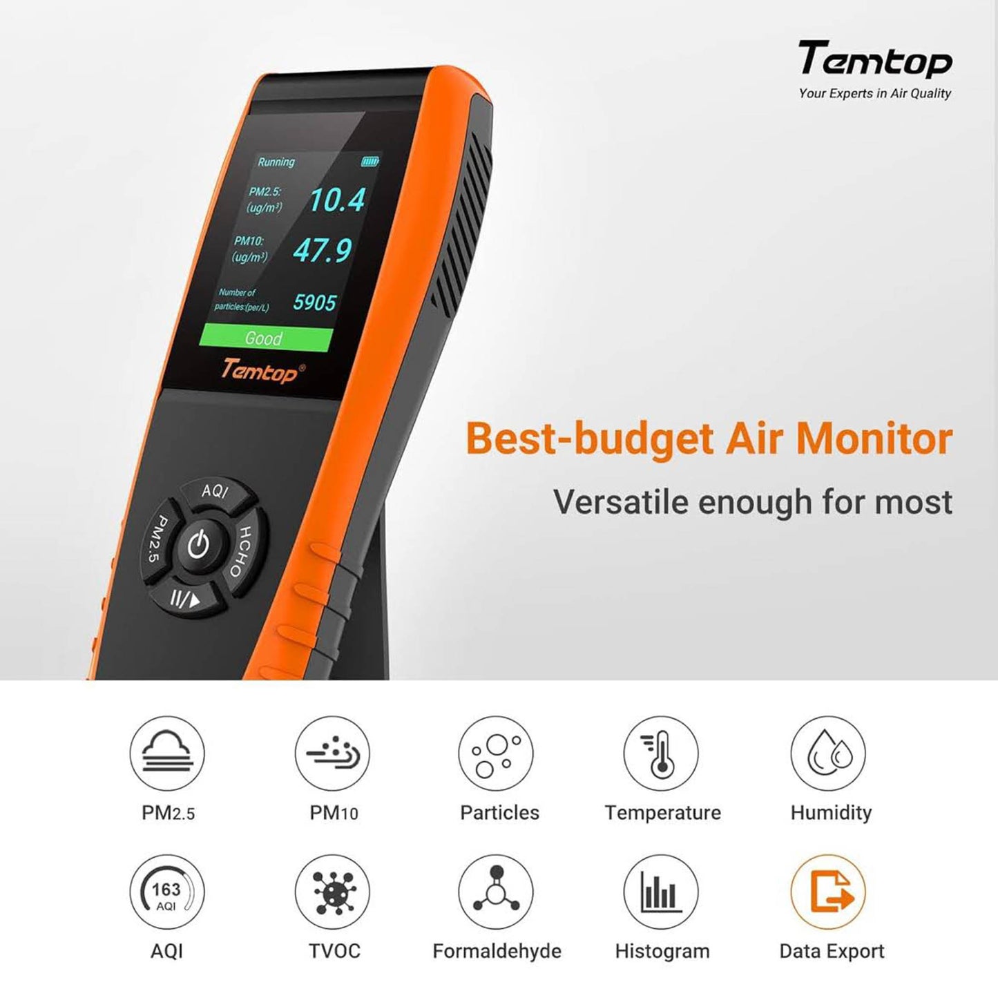 Temtop LKC-1000S+ Luftqualitätsdetektor HCHO/PM2.5/PM10/TVOC Innenraum Monitor