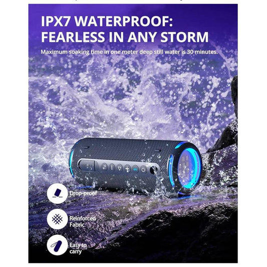 Tronsmart T7 Lite, Bluetooth Lautsprecher, 24W, Dual Treiber, IPX7 wasserdicht, 24h Spielzeit, LED-Licht, ideal für Partys.