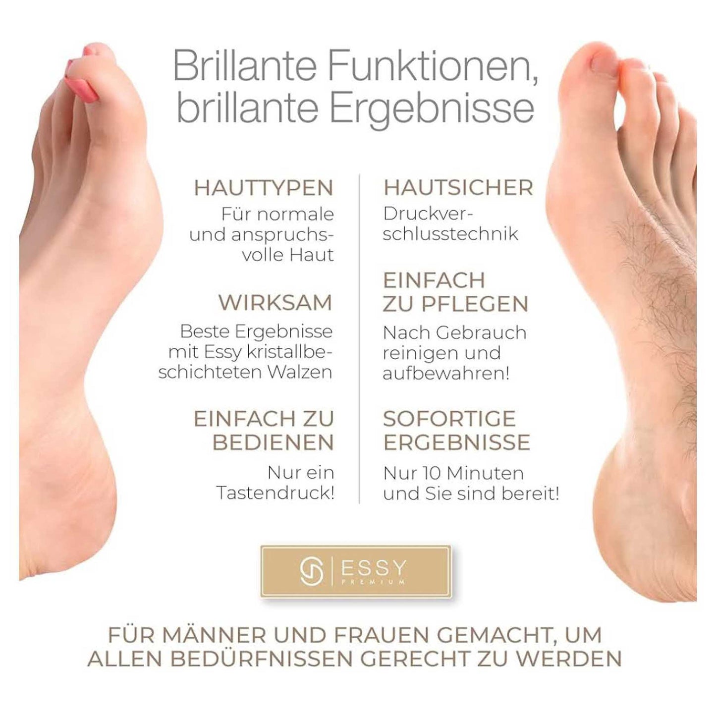 Essy Hornhautentferner, Modellnr. nicht verfügbar, Elektrisch, 5 Ersatzrollen, ideal für Pediküre und Fußpflege.