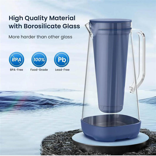 GLACIER FRESH, 1,7 L, Wasserfilter-Kanne, Aktivkohle + Ultrafiltration, reduziert Chlor, Fluorid, Kalk, Schwermetalle, Blau
