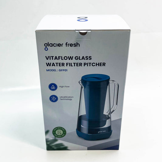 GLACIER FRESH, 1,7 L, Wasserfilter-Kanne, Aktivkohle + Ultrafiltration, reduziert Chlor, Fluorid, Kalk, Schwermetalle, Blau