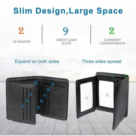 Conisy Herren, klass. Lederbrieftasche, RFID-Block, kleine Männerbrieftasche, schwarz, kompakt und stilvoll