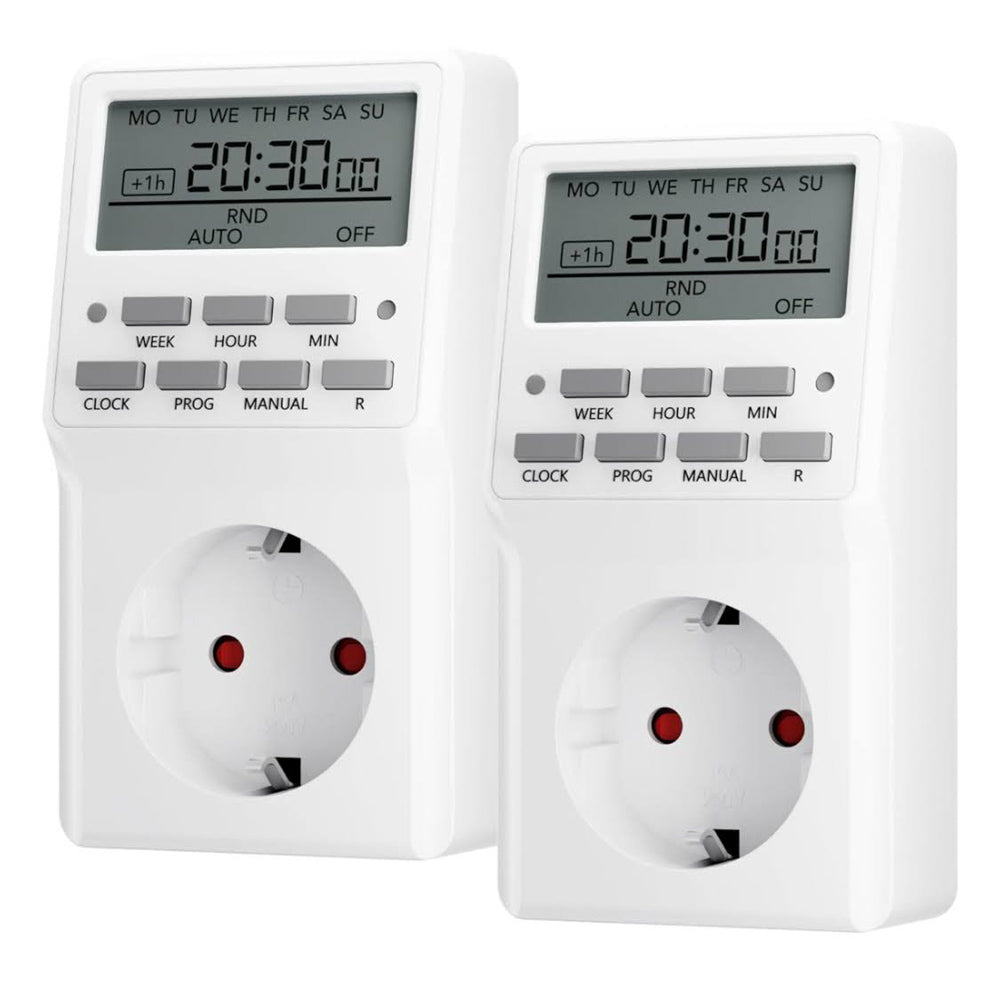 HBN 2X Digitale Zeitschaltuhr Wochenzeitschaltuhr 20 Schaltprogramme Timer Steckdose Innen Countdown Zufallsfunktion Sommerzeitschaltung max. 3680W
