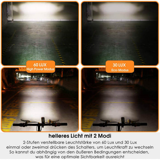 Bellalicht LED Beleuchtungskit 60 Lux USB wiederaufladbar 2600 mAh Vorder- und Rücklampe wasserdicht IPX5