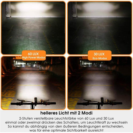 Bellalicht LED Beleuchtungskit 60 Lux USB wiederaufladbar 2600 mAh Vorder- und Rücklampe wasserdicht IPX5