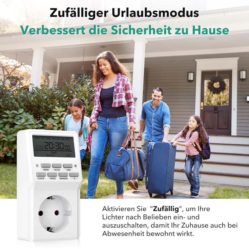 HBN 2X Digitale Zeitschaltuhr Wochenzeitschaltuhr 20 Schaltprogramme Timer Steckdose Innen Countdown Zufallsfunktion Sommerzeitschaltung max. 3680W