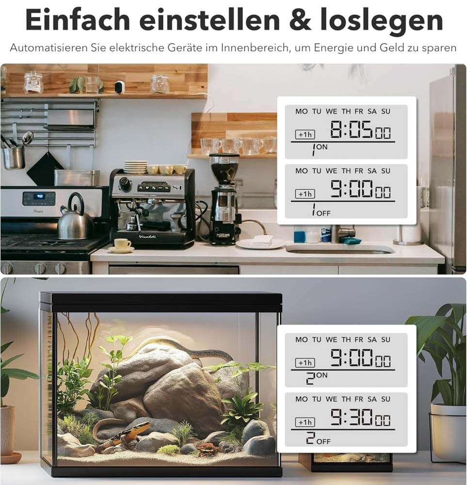 HBN 2X Digitale Zeitschaltuhr Wochenzeitschaltuhr 20 Schaltprogramme Timer Steckdose Innen Countdown Zufallsfunktion Sommerzeitschaltung max. 3680W