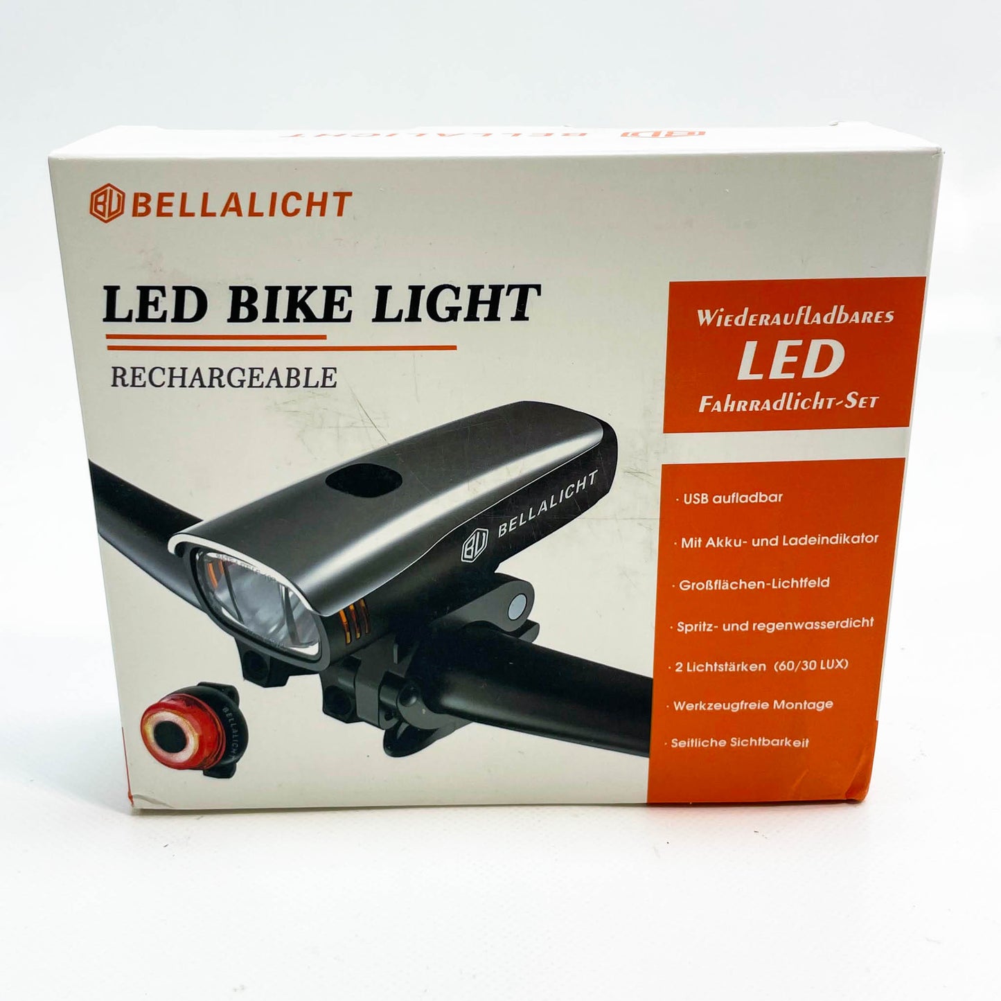 Bellalicht LED Beleuchtungskit 60 Lux USB wiederaufladbar 2600 mAh Vorder- und Rücklampe wasserdicht IPX5