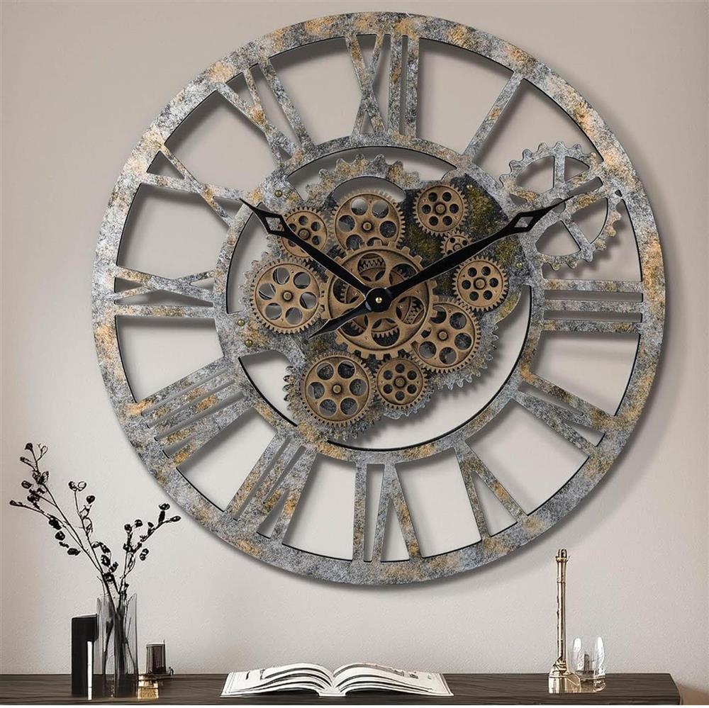 Lafocuse Grote wandklok met beweegbare tandwielen, hout, shabby chique, industriële stijl, XXL, vintage, retro, Romeinse cijfers, 57 cm, voor keuken, woonkamer, bar Lafocuse Grote wandklok met beweegbare tandwielen, hout, shabby chique, industriële stijl, XXL, vintage, retro, Romeinse cijfers, 57 cm, voor keuken, woonkamer, bar