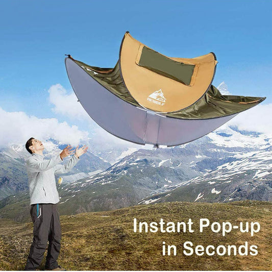 Wurfzelt Pop Up Zelt 2-4 Personen Camping Ultraleicht mit Vorzelt Automatik Sonnenschutz Armeegrün XL