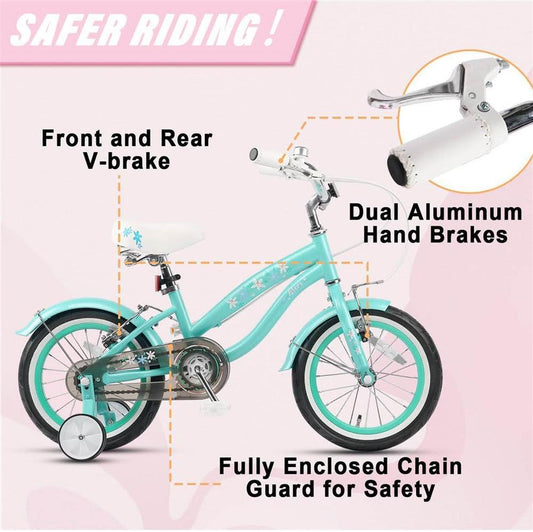 Glerc Freesia 16 Zoll Kinderfahrrad Retro Vintage Grün, für Mädchen 4-7 Jahre, mit Stabilisatoren und Kickstand