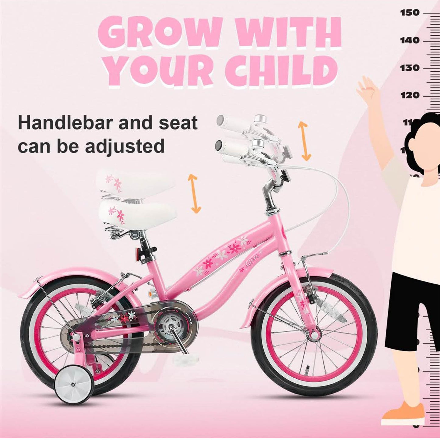 Glerc Freesia 12 Zoll Kinderfahrrad, rosa, für 1-5 Jahre, mit Stabilisatoren und Glocke, ideal für kleine Mädchen.