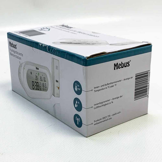 Mebus ET748CR Wetterstation funkgesteuert weiss mit Temperatur- und Luftfeuchtigkeitsanzeige, Wettervorhersage und Funkuhr