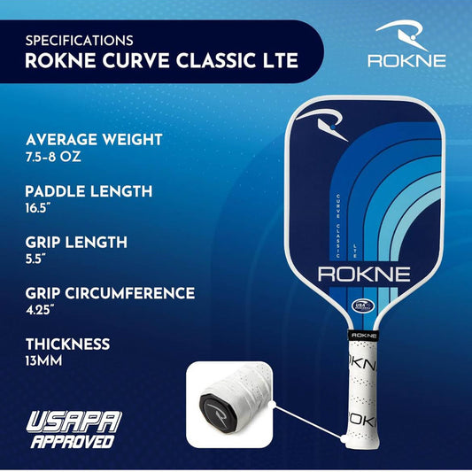 ROKNE Curve Classic LTE Pickleball-Paddel, Fiberglas, leichtes Design, ProGrit-Textur, 213 g, USAPA-zugelassen