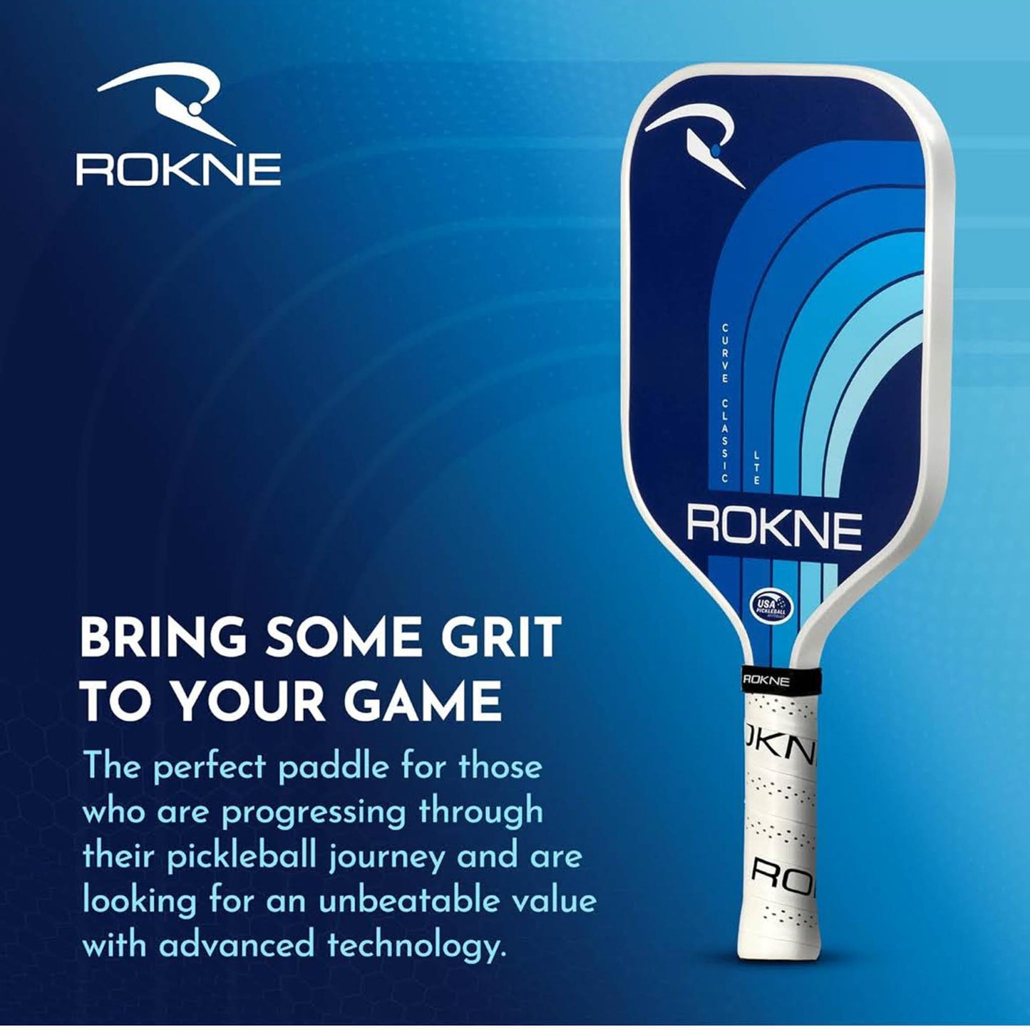 ROKNE Curve Classic LTE Pickleball-Paddel, Fiberglas, leichtes Design, ProGrit-Textur, 213 g, USAPA-zugelassen