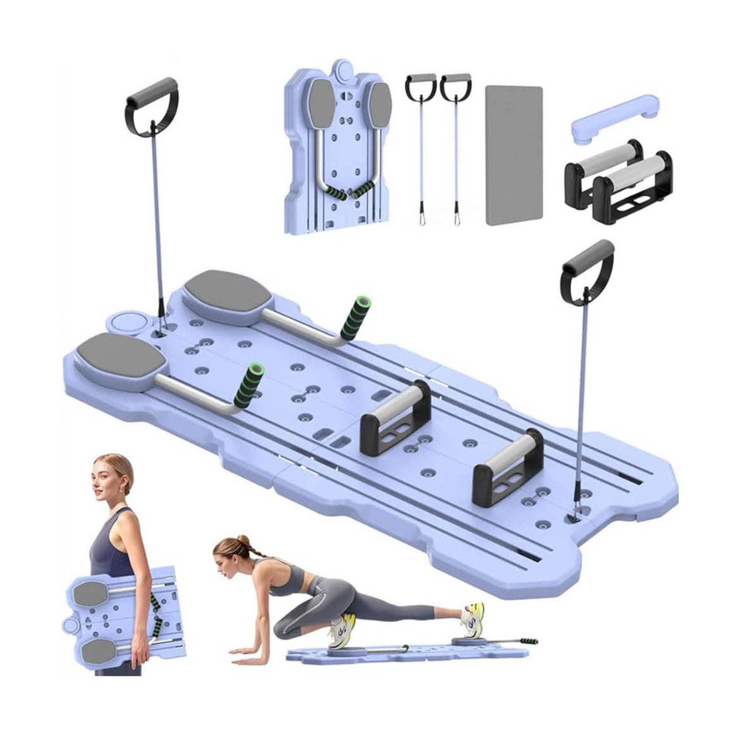Olubfdh Pilates Reformer Set, faltbar, 5-in-1, LED-Zähler, automatische Rückprallrolle, multifunktionales Übungsbrett für Zuhause