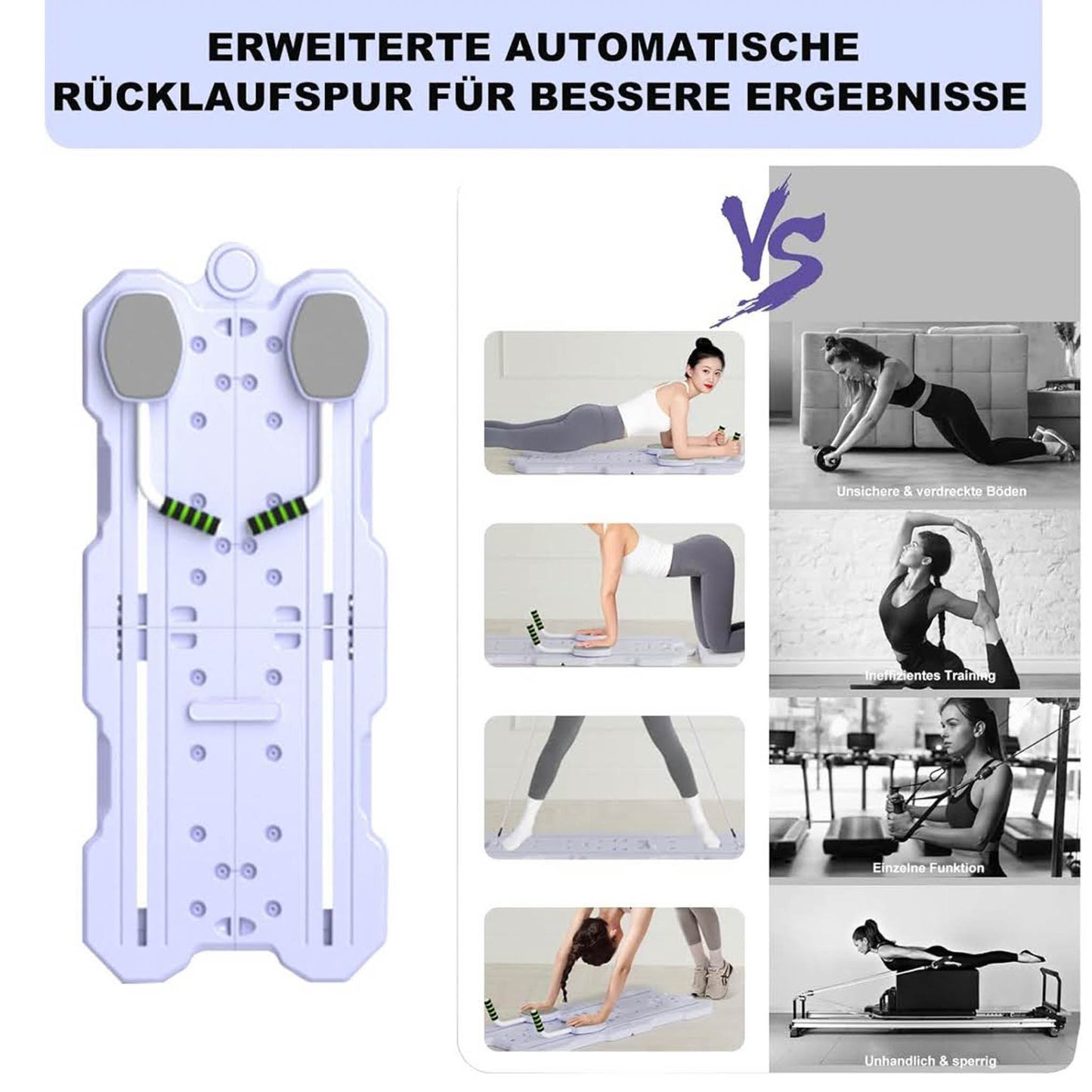 Olubfdh Pilates Reformer Set, faltbar, 5-in-1, LED-Zähler, automatische Rückprallrolle, multifunktionales Übungsbrett für Zuhause