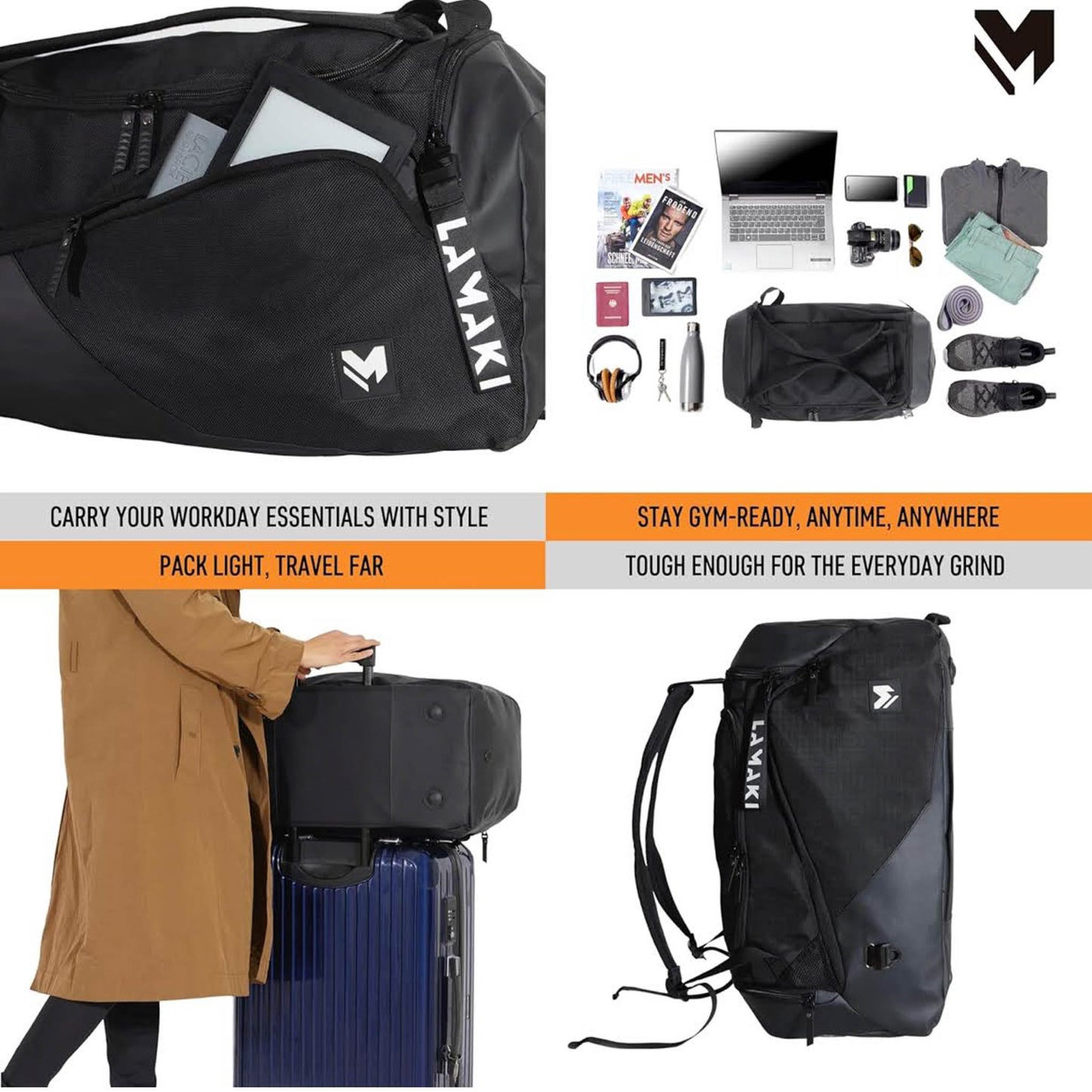 Lamaki Sports Bag 32L, Faltbare Reisetasche, Gymbag für Männer und Frauen, vielseitig und praktisch