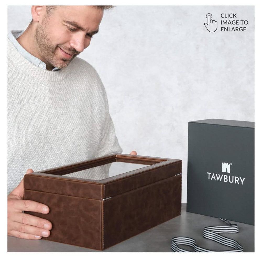 TAWBURY Uhrenbox 12 Uhren – Uhren Box für Herren mit 12 Fächern, braun, eleganter Uhrenkasten für Herren, ideal als Schmuckkästchen für Uhren, praktische Watch Box for Men.