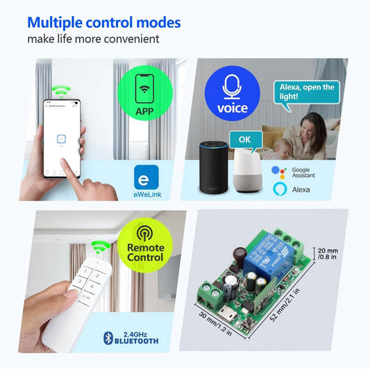 Dieserc Wi-Fi 4x1 Kanalmodul, passiv, 1x Bluetooth-Sender, DC 5V-36V, Ewelink, kompatibel mit Alexa/Google Home