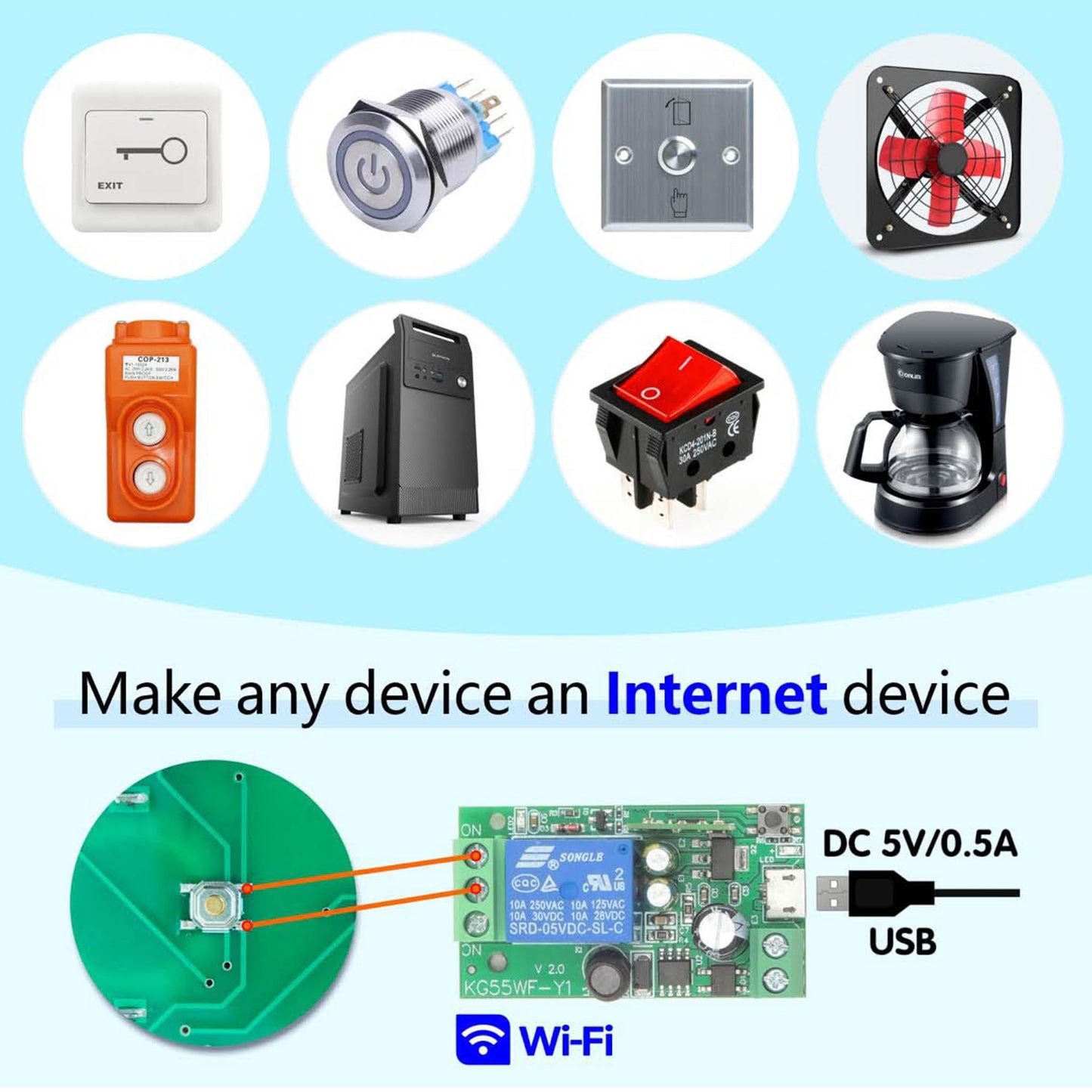 Dieserc Wi-Fi 4x1 Kanalmodul, passiv, 1x Bluetooth-Sender, DC 5V-36V, Ewelink, kompatibel mit Alexa/Google Home