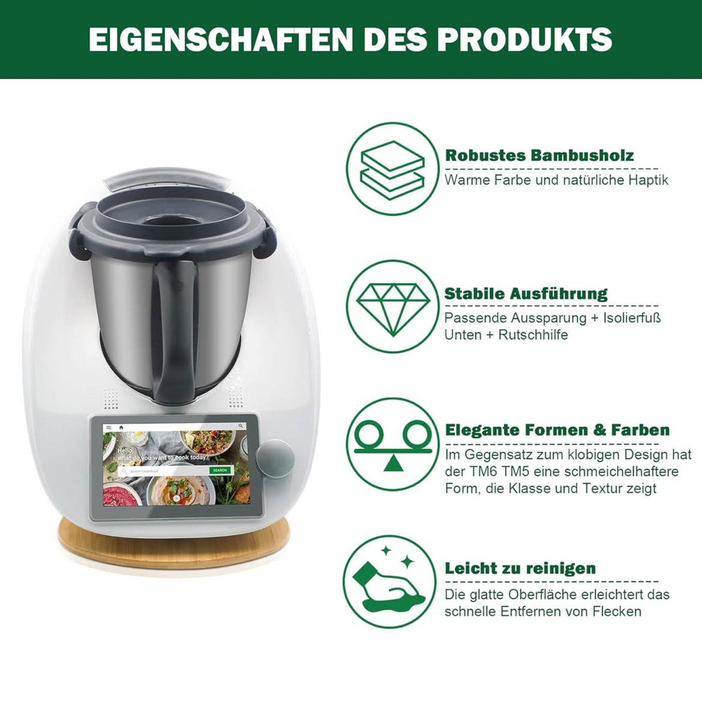 Gleitbrett für Thermomix TM6 TM5, Rollbrett, Bambusholz, schnelles Bewegen, Zubehör für Vorwerk Küchenmaschine