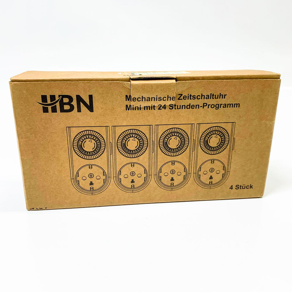 HBN Mechanische Zeitschaltuhr 16A/3680W, Steckdose, 24-Stunden-Programm, 4er Set, Analog, Innenbereich, Kindersicherung, Dauerbetrieb möglich, Timer für Lichter, 30 min Schaltintervall.