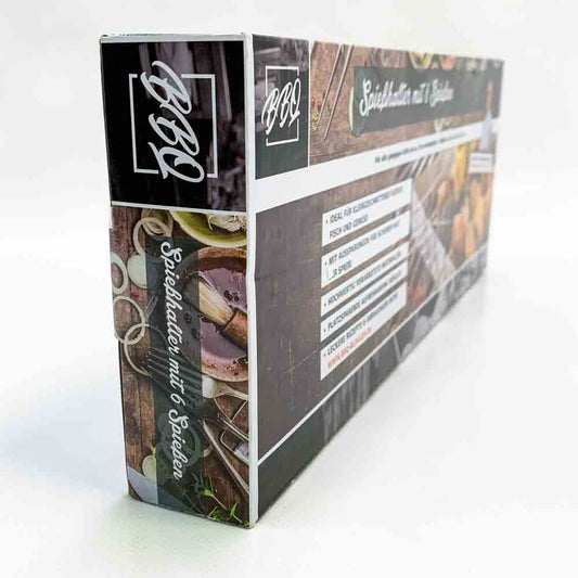 BBQ Spießhalter Edelstahl 6 Spieße mit rutschfestem Griff und hitzebeständigem Design