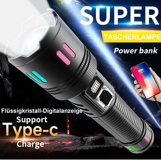 LED Taschenlampe 500000 Lumen, IP67 wasserdicht, einstellbarer Fokus, Aufladbar & Batteriebetrieben, ideal für Camping und Outdoor