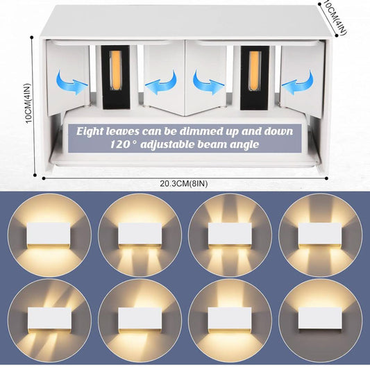 Cwycfw 24W LED wall lights, 2 pieces, adjustable light beam, warm white 3000K, IP65 waterproof, for indoor/outdoor use