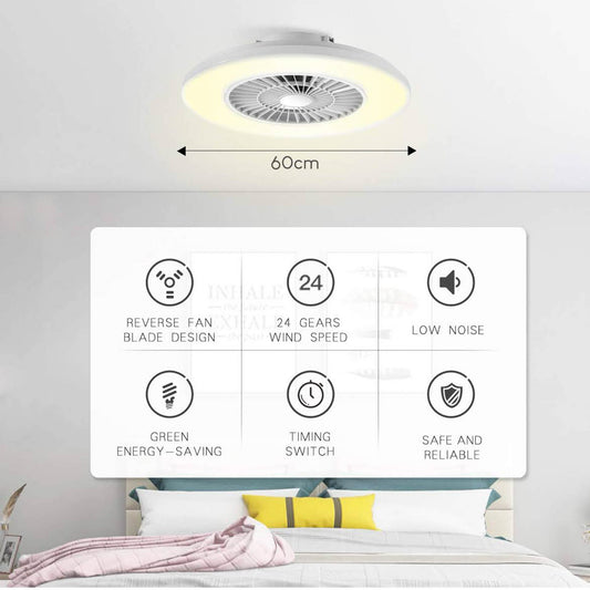 BKZO 60CM Deckenventilator mit LED, 24 Geschwindigkeiten, dimmbar, 3000-5500 K, ideal für Wohnräume und Büros.