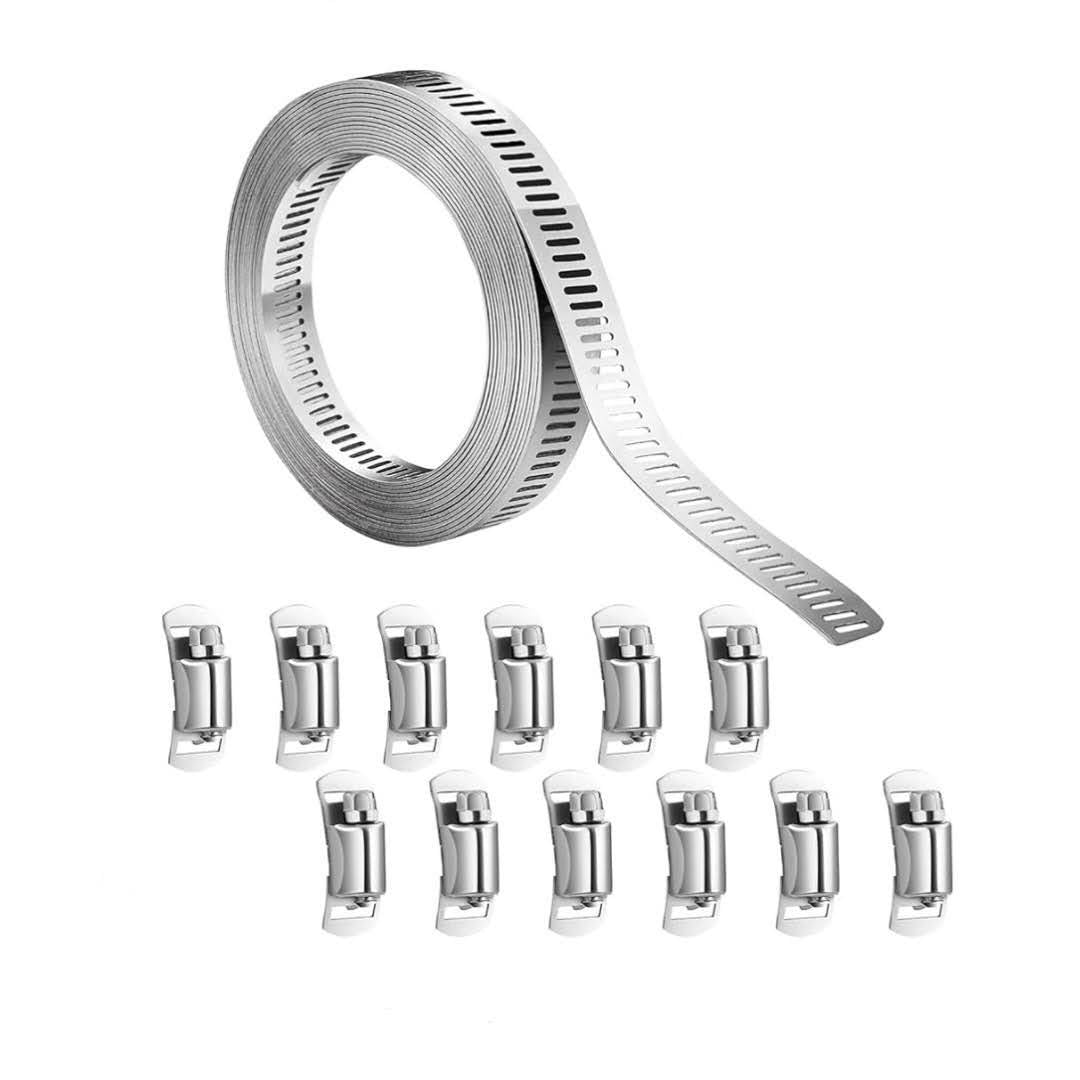 Lechansen Hose 304 Stainless Steel Snail Clamp Set 5 m 12 Pieces Adjustable for DIY Pipe Hose Hose Clamps Tank House Gas Pipe Water Pipe Automobiles Radiator